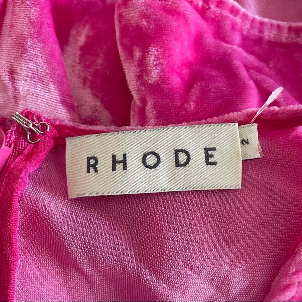 Rhode Pia Puff Sleeve Draped Dress pink velvet 22644 - Picture 13 of 14